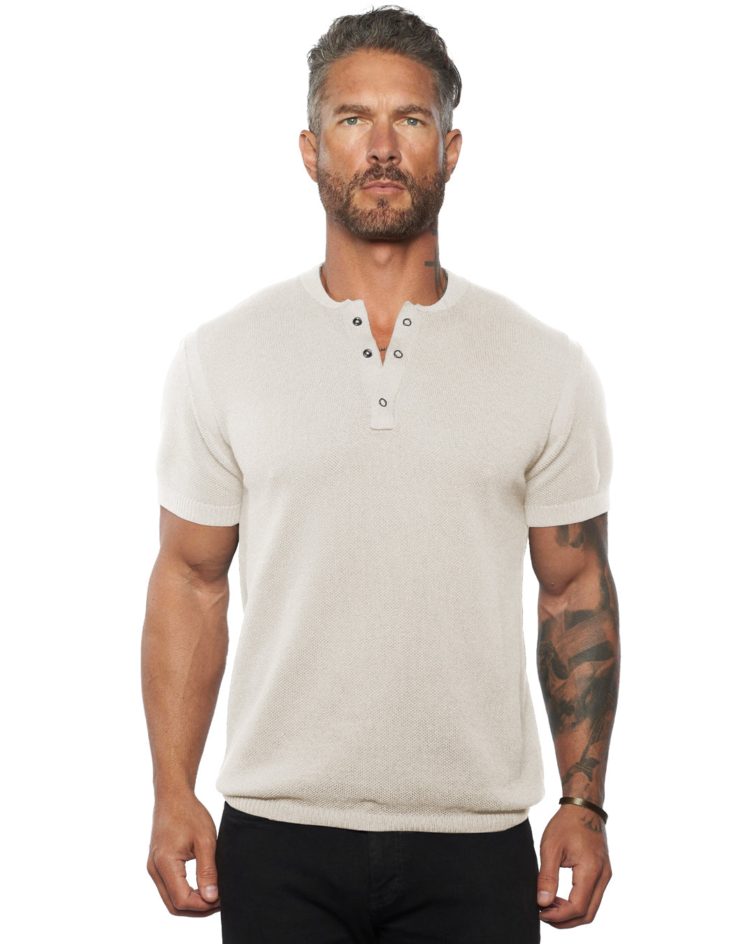 SS Mandarin Collar Slim Fit Knit Henley