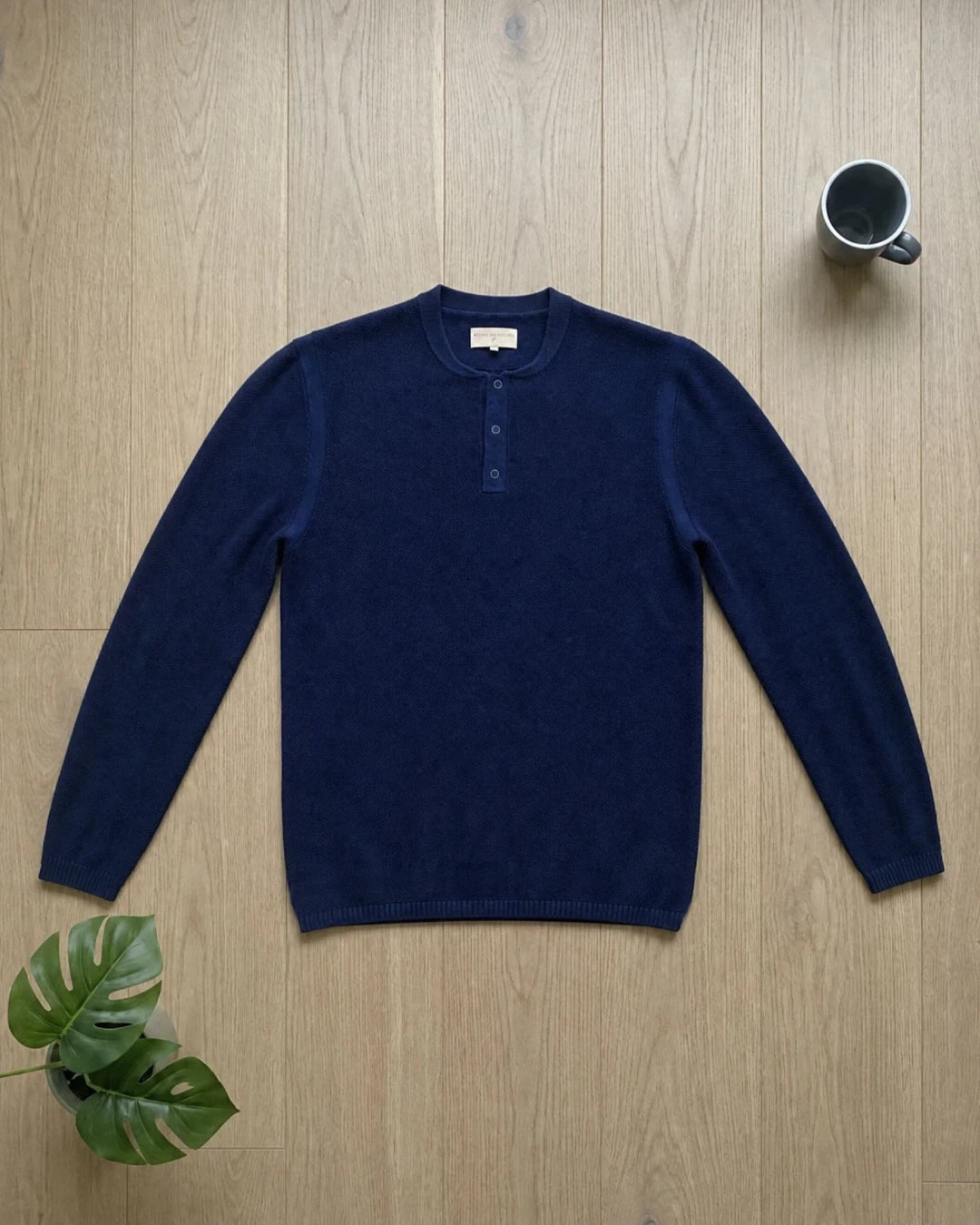 L/S Mandarin Collar Slim Fit Knit Henley - Navy