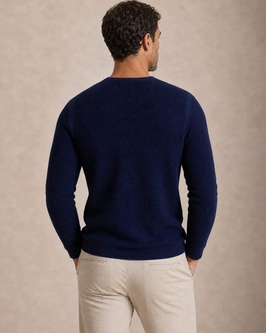 L/S Mandarin Collar Slim Fit Knit Henley - Navy
