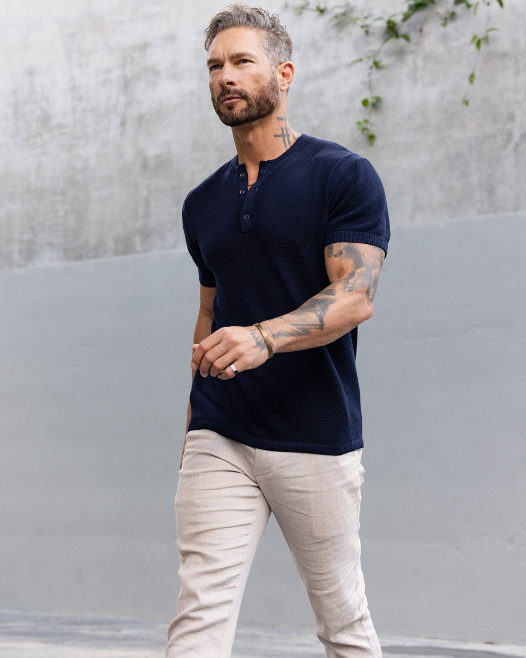 SS Mandarin Collar Slim Fit Knit Henley - WESTON JON BOUCHÉR