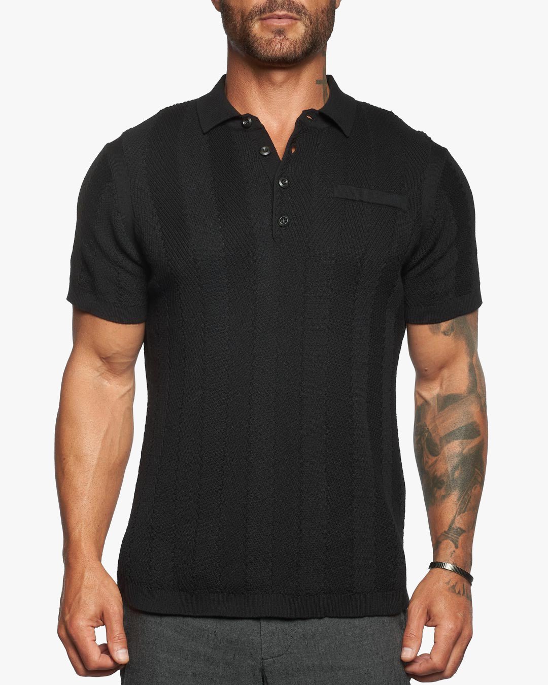 Alastair Slim Fit Knit Polo - Pitch Black - WESTON JON BOUCHÉR