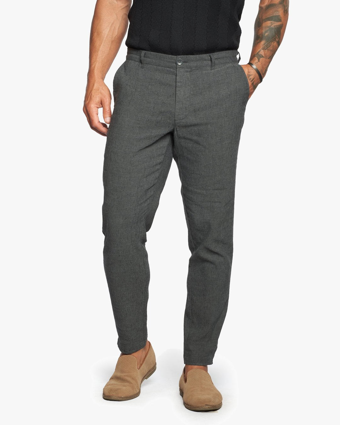 Havana Comfort Linen Slim Fit Pants - Charcoal Pebble - WESTON JON BOUCHÉR
