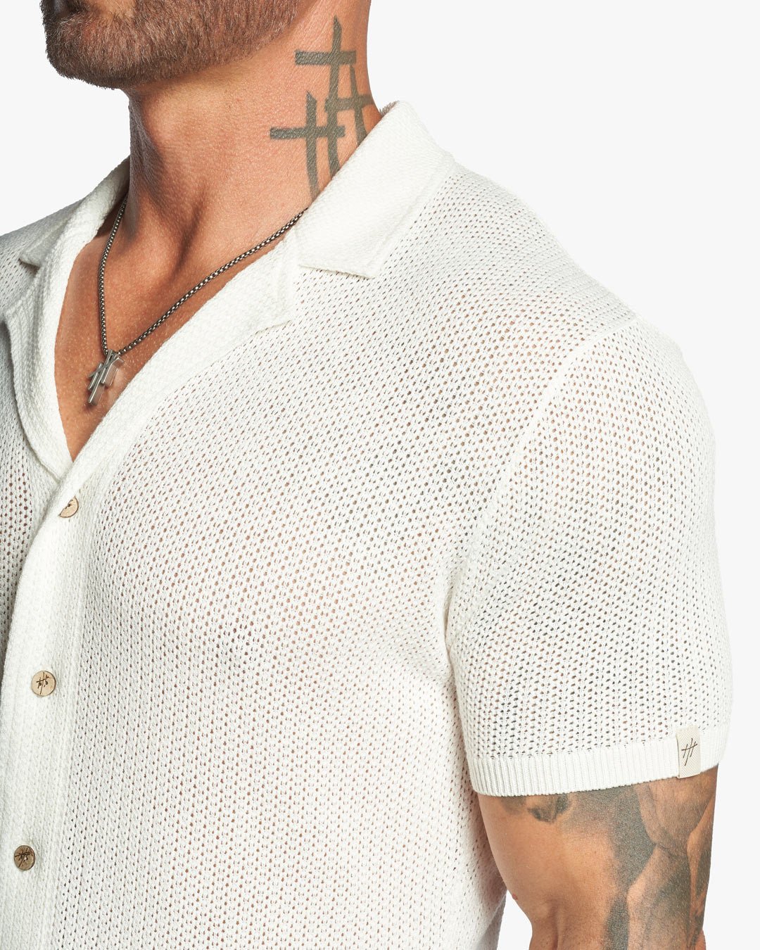 Mykonos Linen Blend Pointelle Knit Slim Fit Button Up Shirt - WESTON JON BOUCHÉR