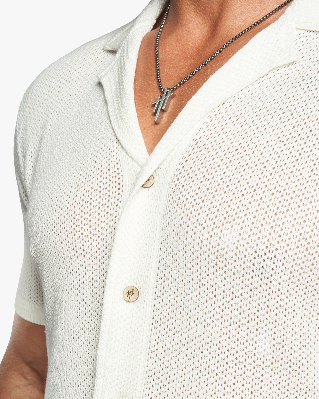 Mykonos Linen Blend Pointelle Knit Slim Fit Button Up Shirt - WESTON JON BOUCHÉR