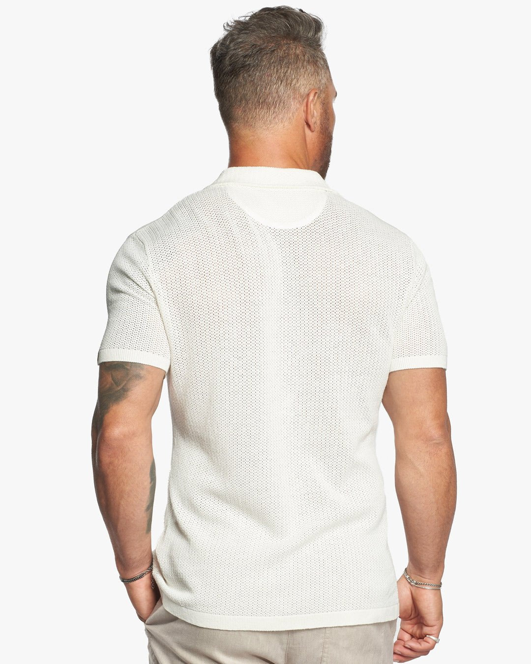 Mykonos Linen Blend Pointelle Knit Slim Fit Button Up Shirt - WESTON JON BOUCHÉR