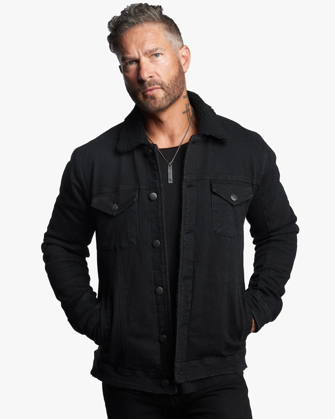 Leucadian Slim Fit Sherpa Denim Jacket - Shadow - WESTON JON BOUCHÉR