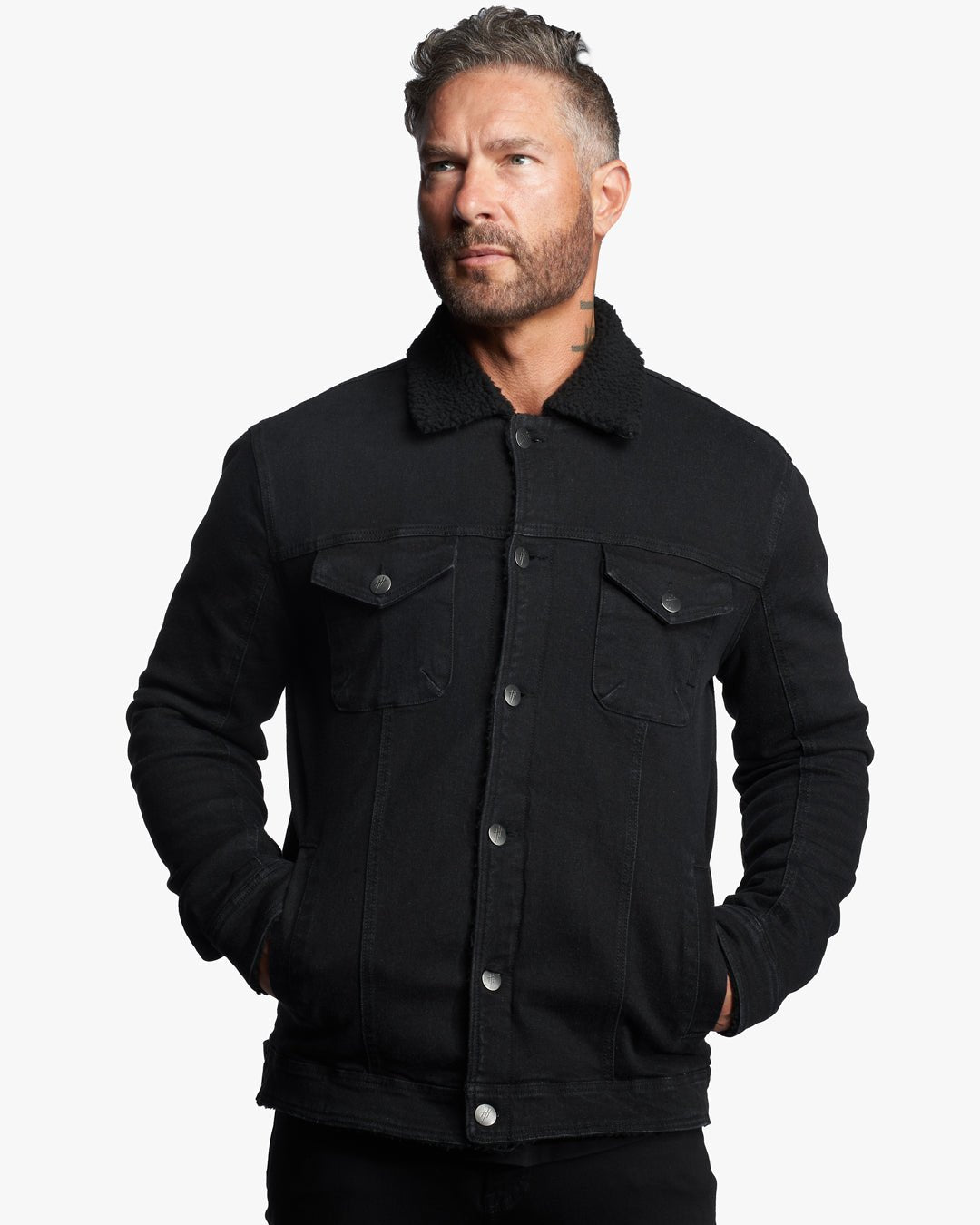 Leucadian Slim Fit Sherpa Denim Jacket - Shadow - WESTON JON BOUCHÉR