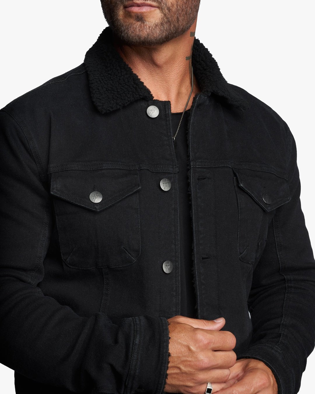 Leucadian Slim Fit Sherpa Denim Jacket - Shadow - WESTON JON BOUCHÉR