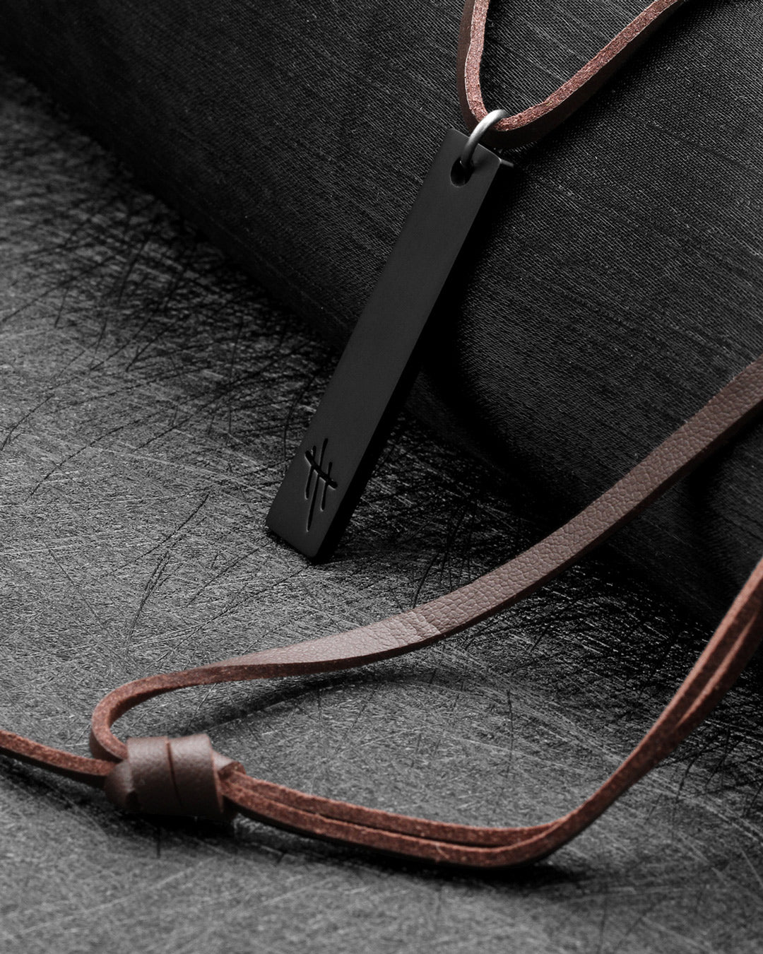 Reversible Stainless Steel Pendant Leather Necklace