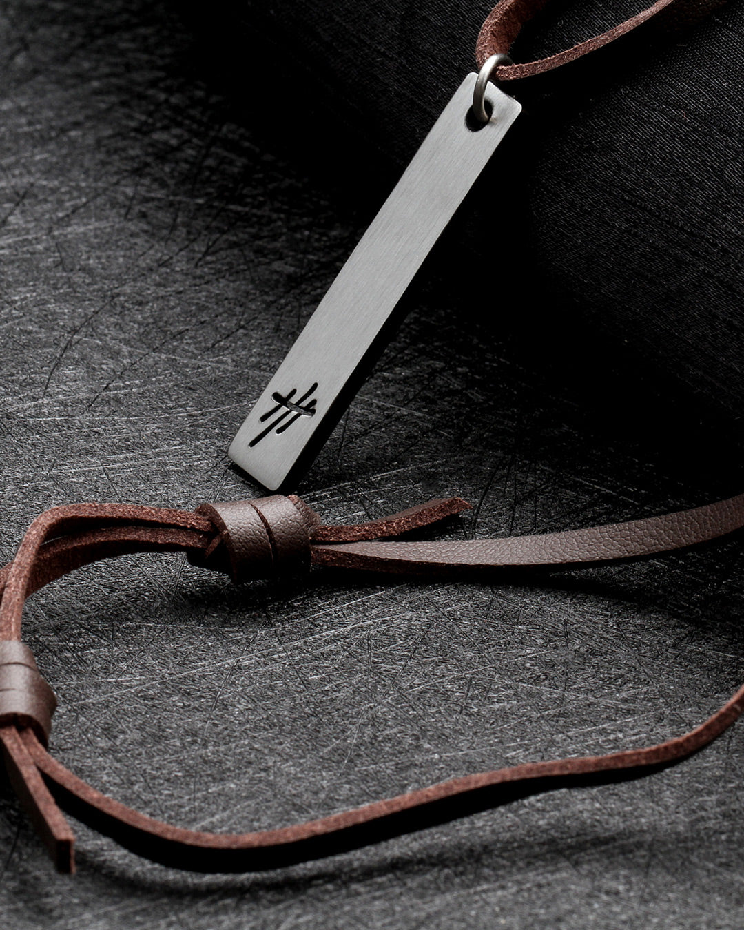 Reversible Stainless Steel Pendant Leather Necklace