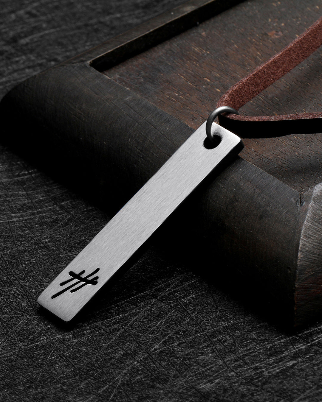 Reversible Stainless Steel Pendant Leather Necklace