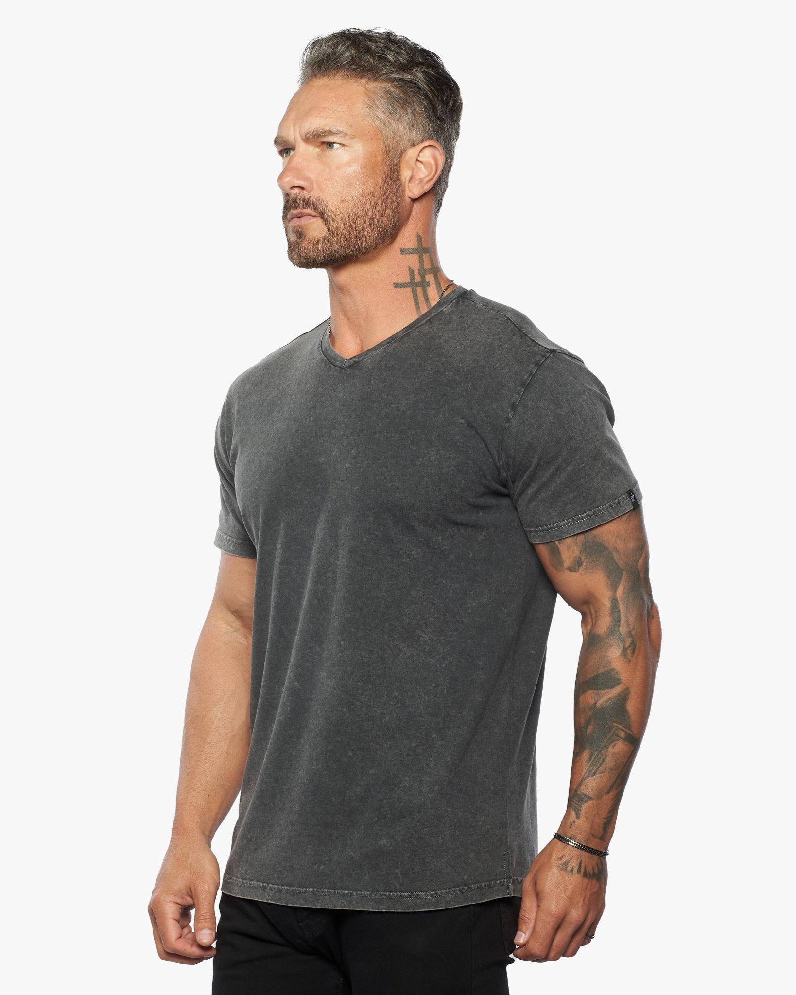 Rey Acid Wash Slim Fit V Neck Tee