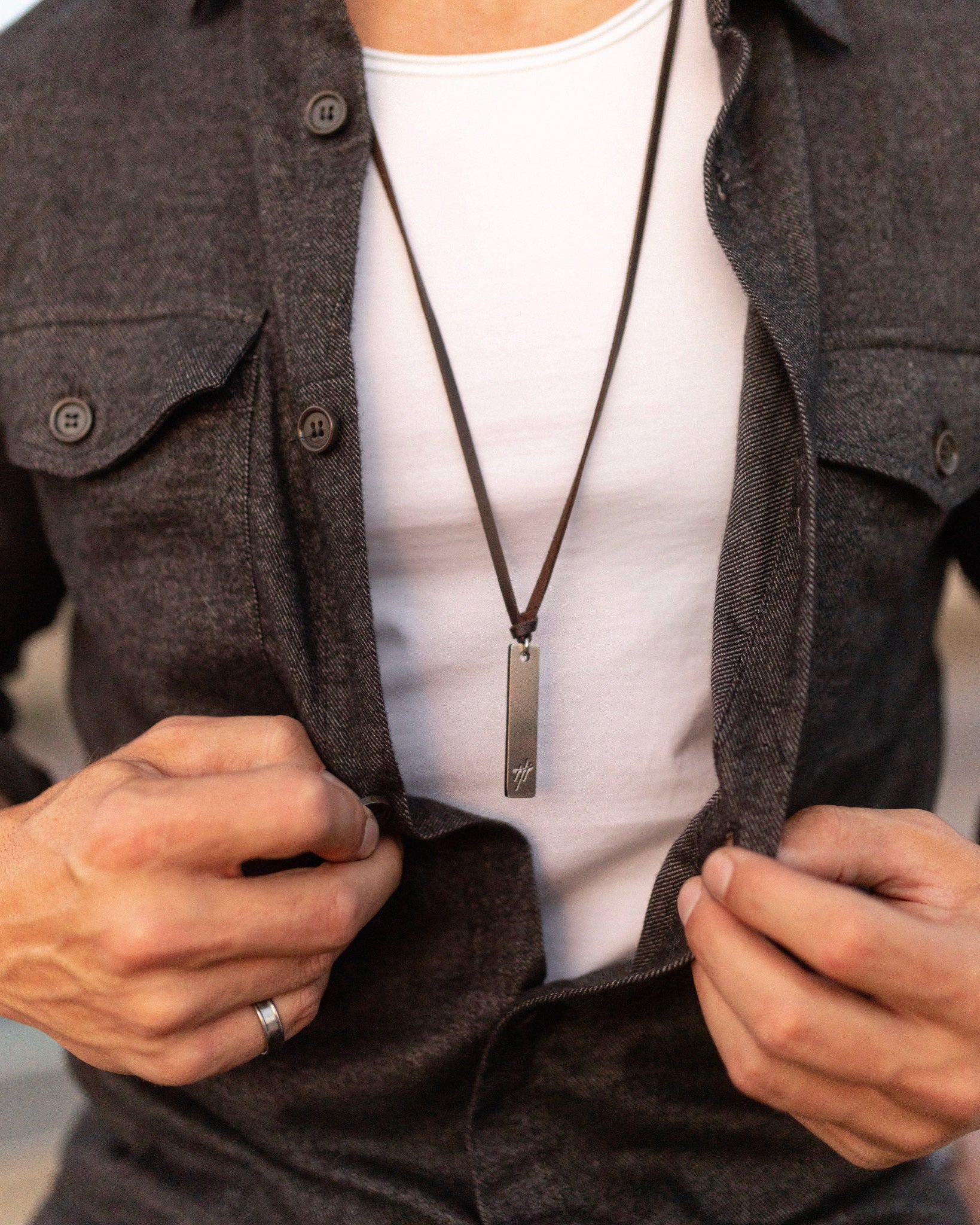 Reversible Stainless Steel Pendant Leather Necklace - WESTON JON BOUCHÉR