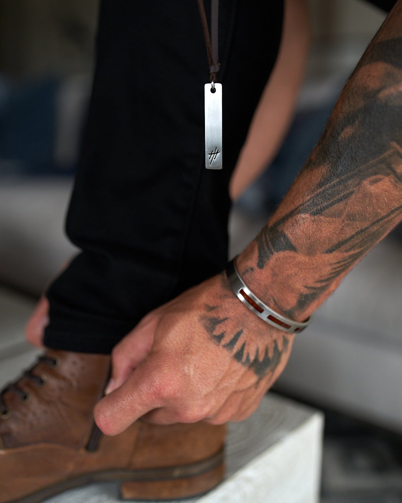 Reversible Stainless Steel Pendant Leather Necklace - WESTON JON BOUCHÉR
