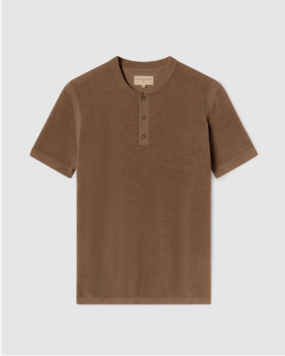 SS Mandarin Collar Slim Fit Knit Henley - Camel - WESTON JON BOUCHÉR