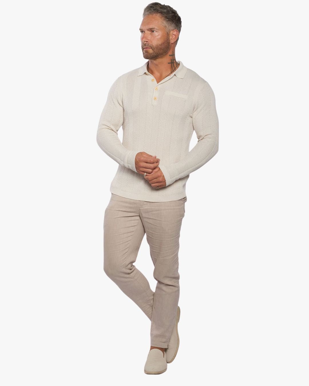 Alastair L/S Slim Fit Knit Polo - Palomino - WESTON JON BOUCHÉR