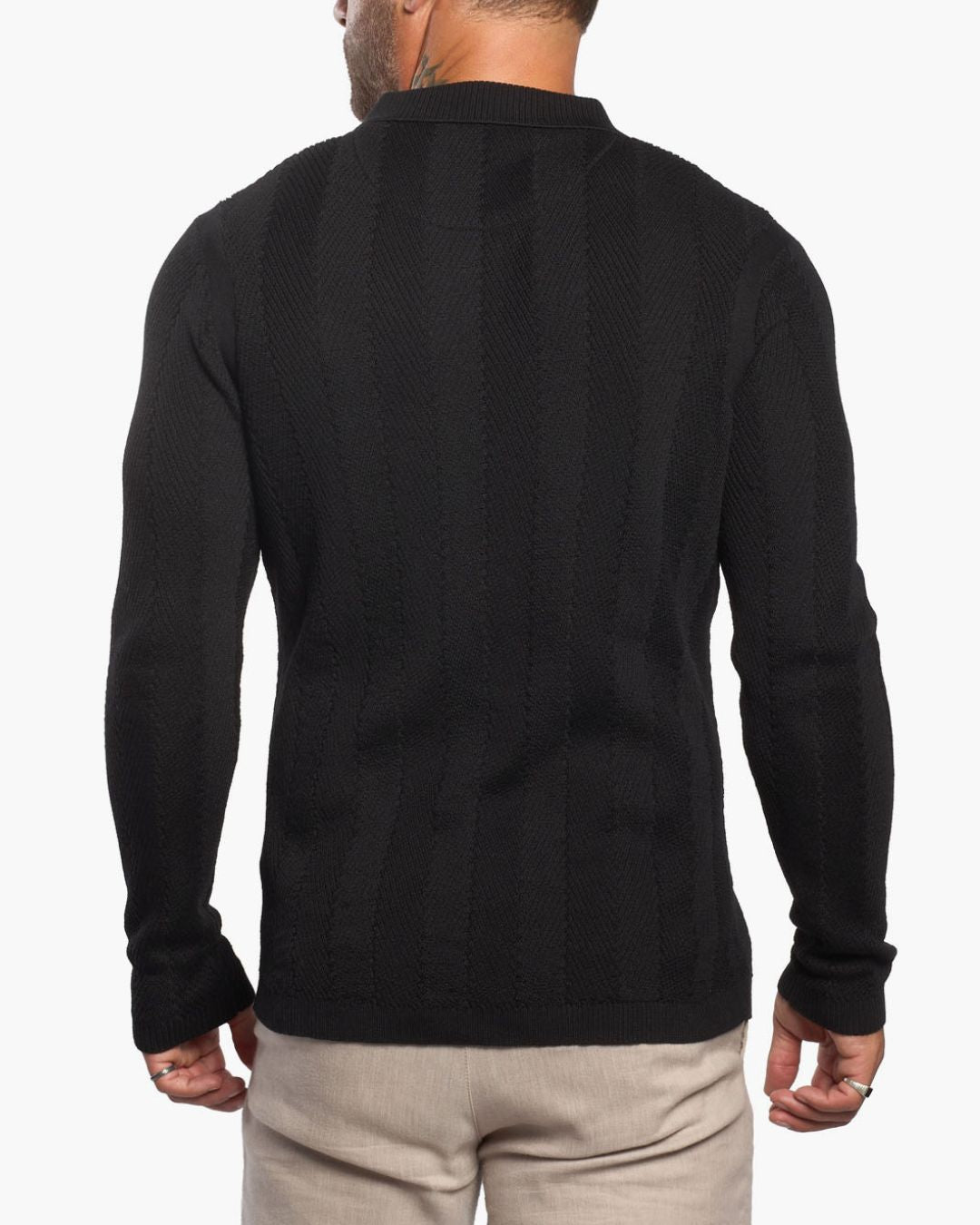 Alastair L/S Slim Fit Knit Polo - Pitch Black - WESTON JON BOUCHÉR