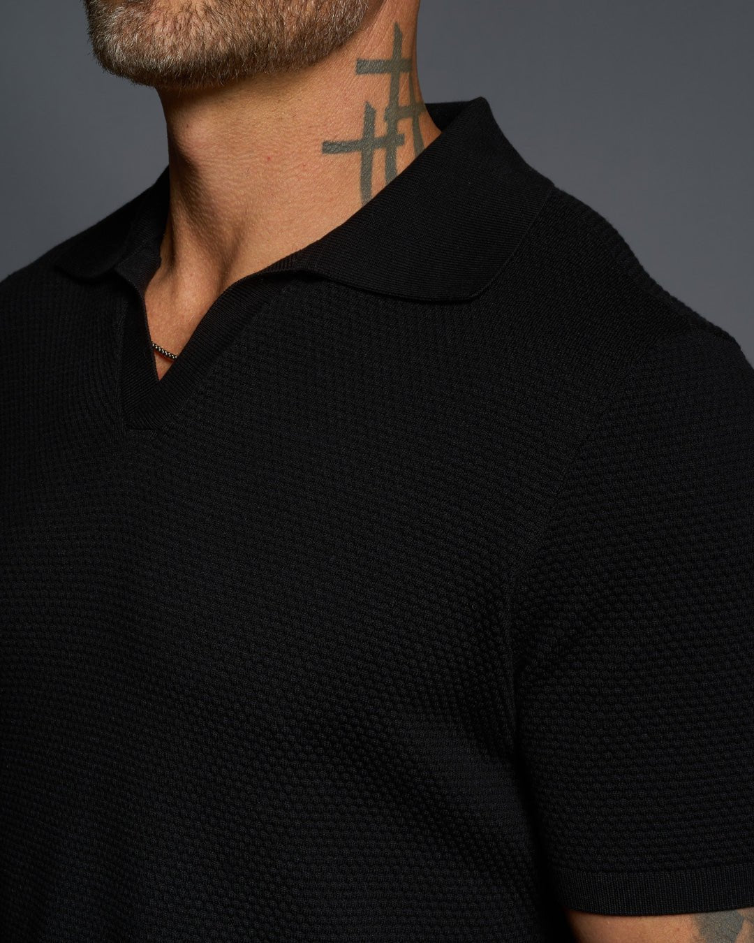 Avalon S/S Textured Slim Polo - Obsidian - WESTON JON BOUCHÉR