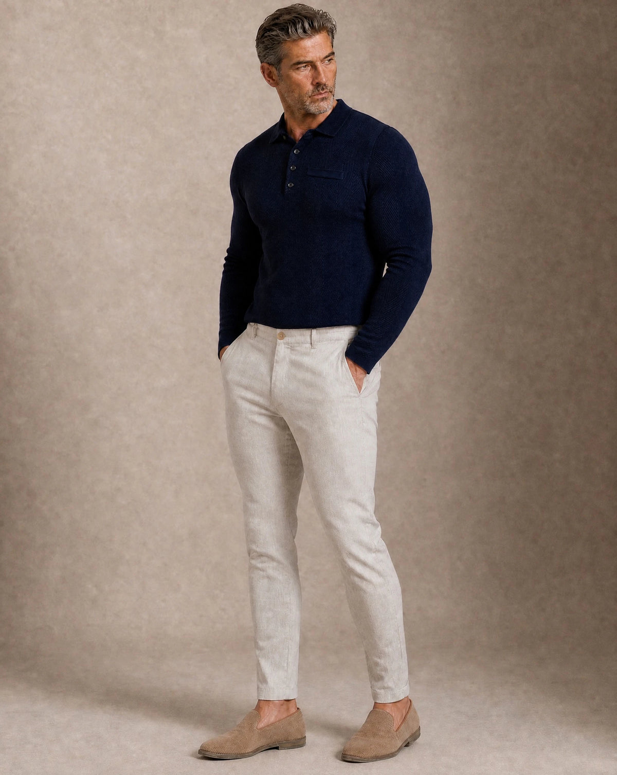 Alastair L/S Slim Fit Knit Polo - Navy