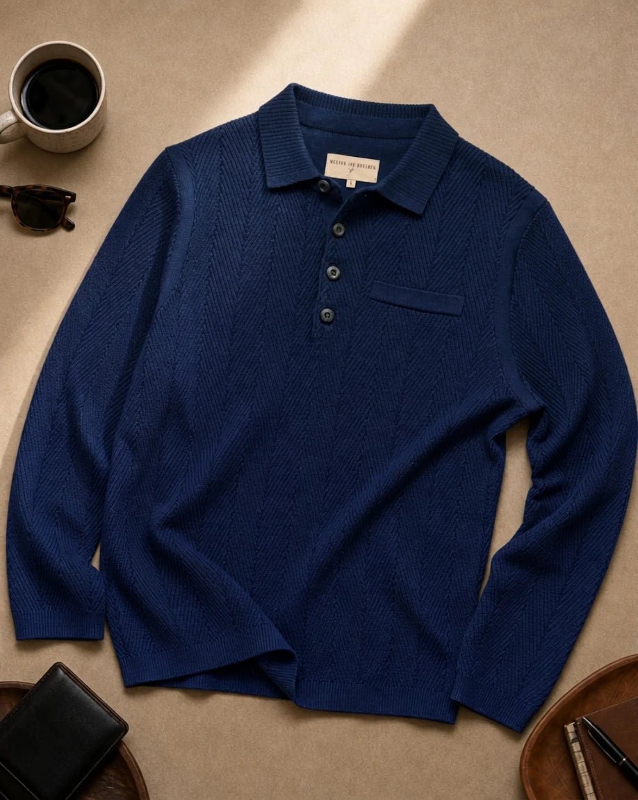 Alastair L/S Slim Fit Knit Polo - Navy