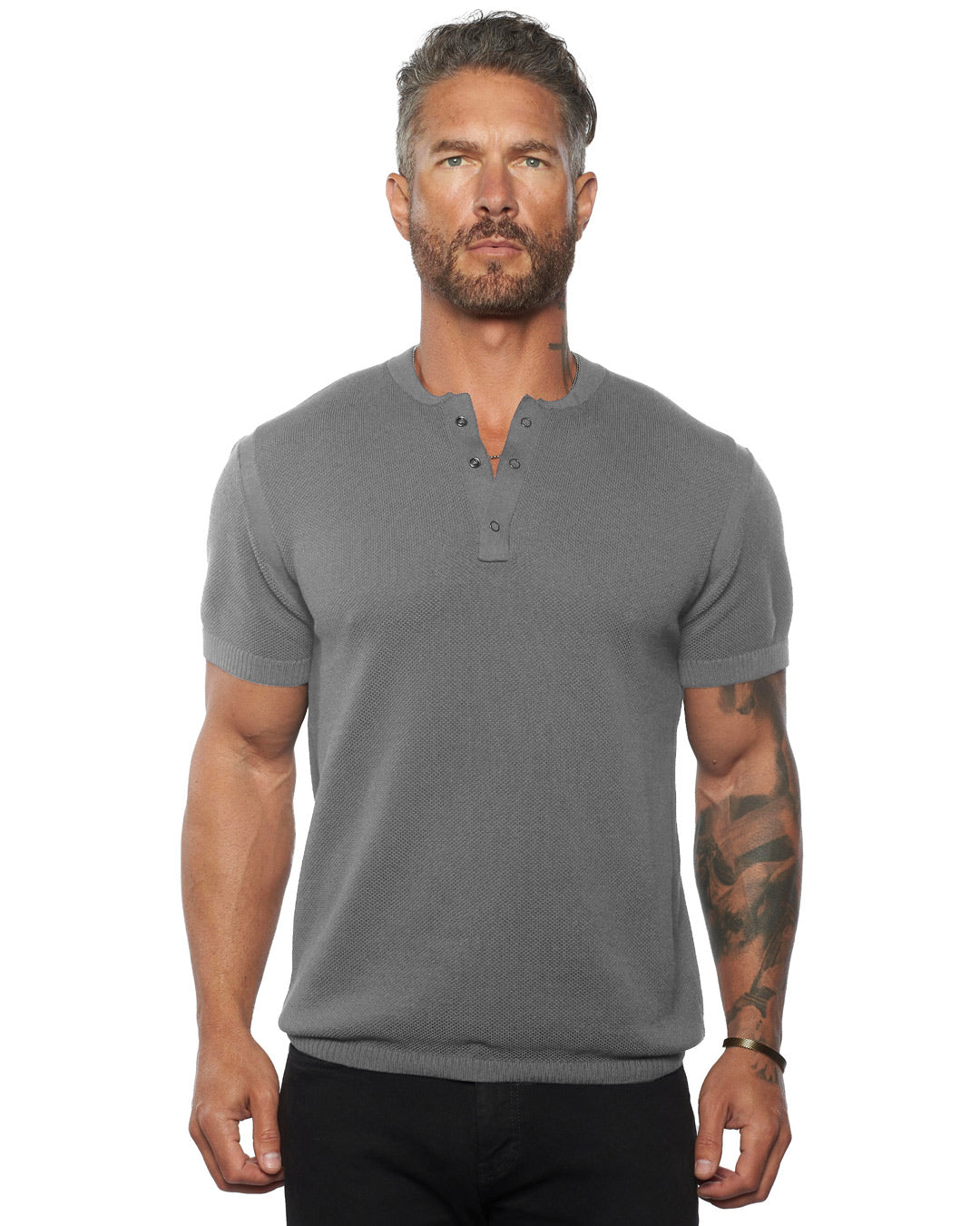 The SS Mandarin Collar Knit Henley [FITTED] - WESTON JON BOUCHÉR