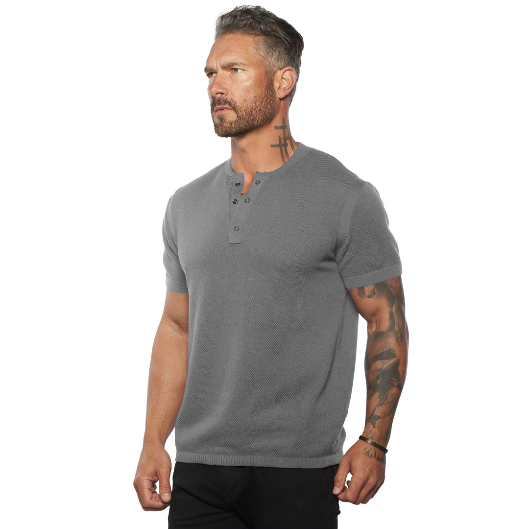 The SS Mandarin Collar Knit Henley [FITTED] - WESTON JON BOUCHÉR