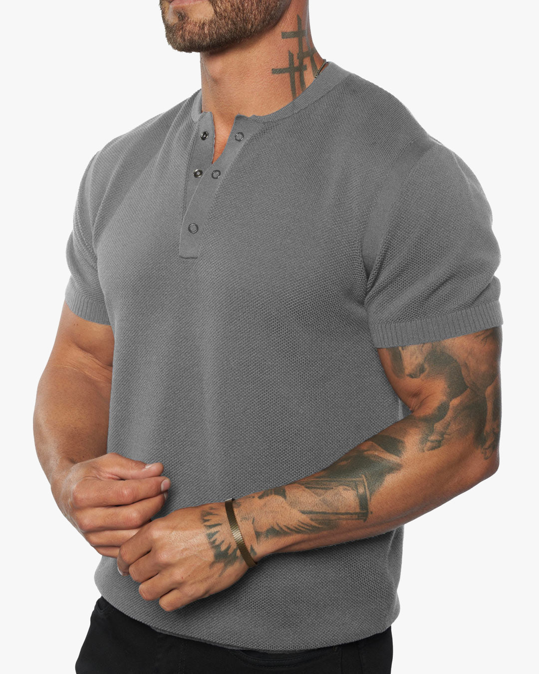 SS Mandarin Collar Slim Fit Knit Henley