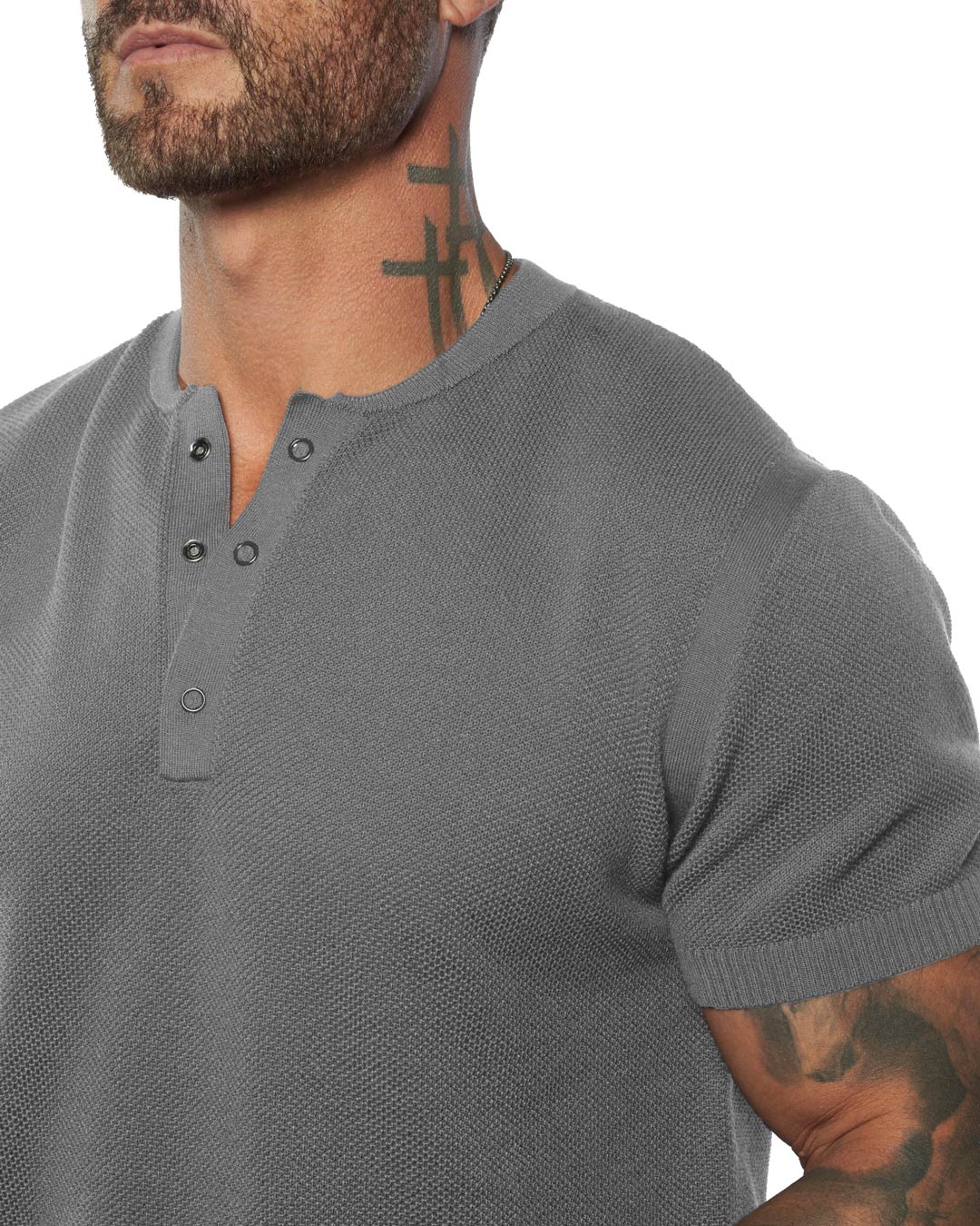 The SS Mandarin Collar Knit Henley [FITTED] - WESTON JON BOUCHÉR