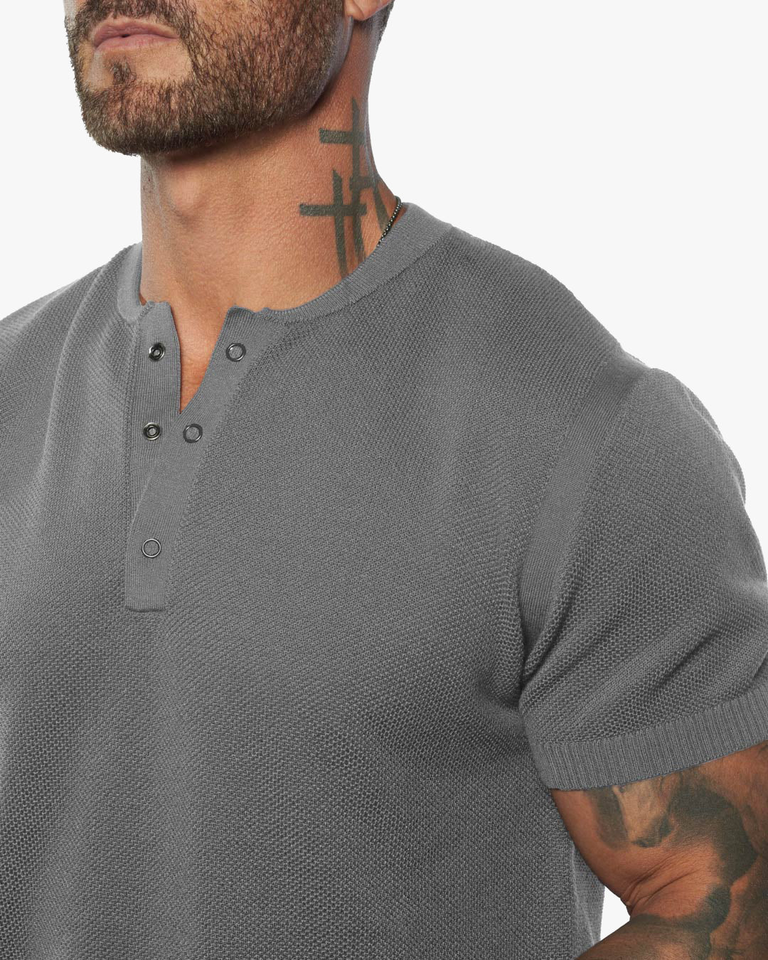 SS Mandarin Collar Slim Fit Knit Henley