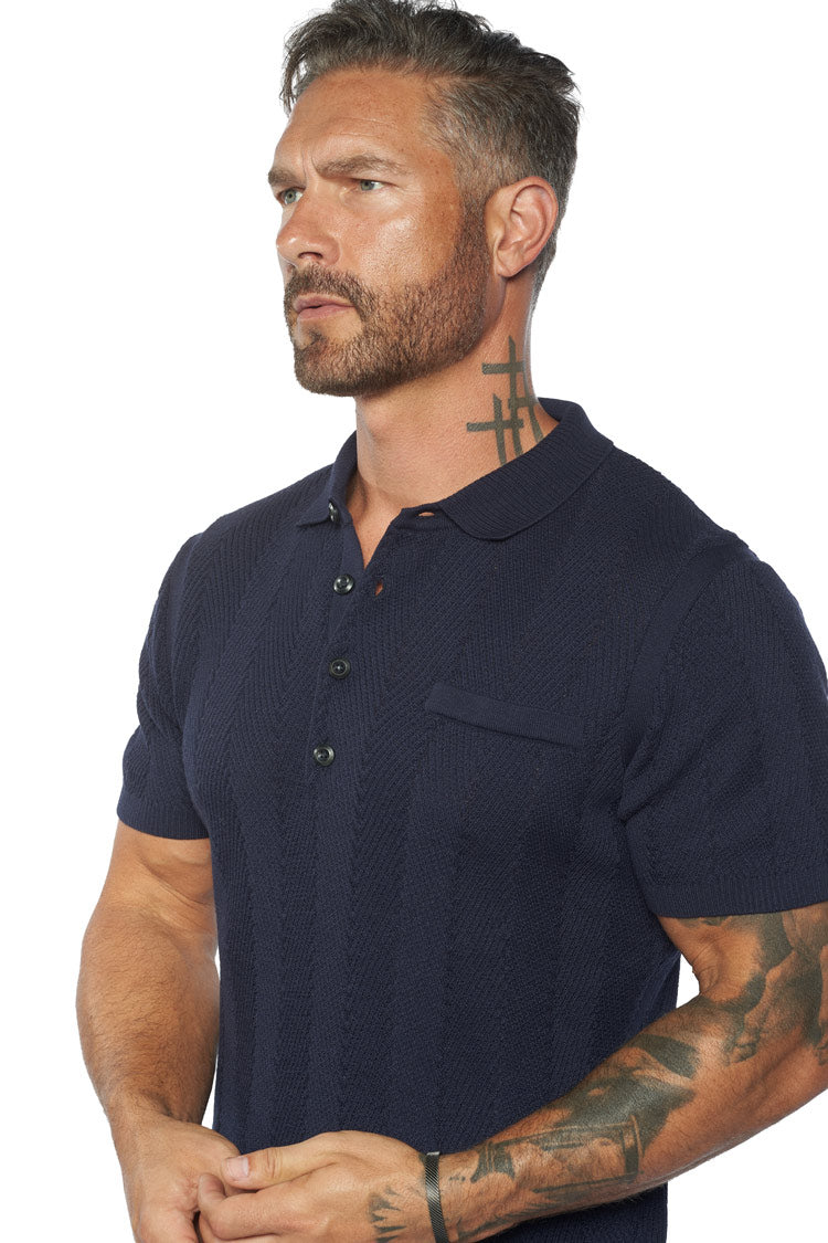 Mens navy knitted sales polo