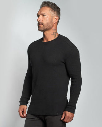 Nova Waffle Textured Slim Fit Crew Neck L/S - Washed Black - WESTON JON BOUCHÉR