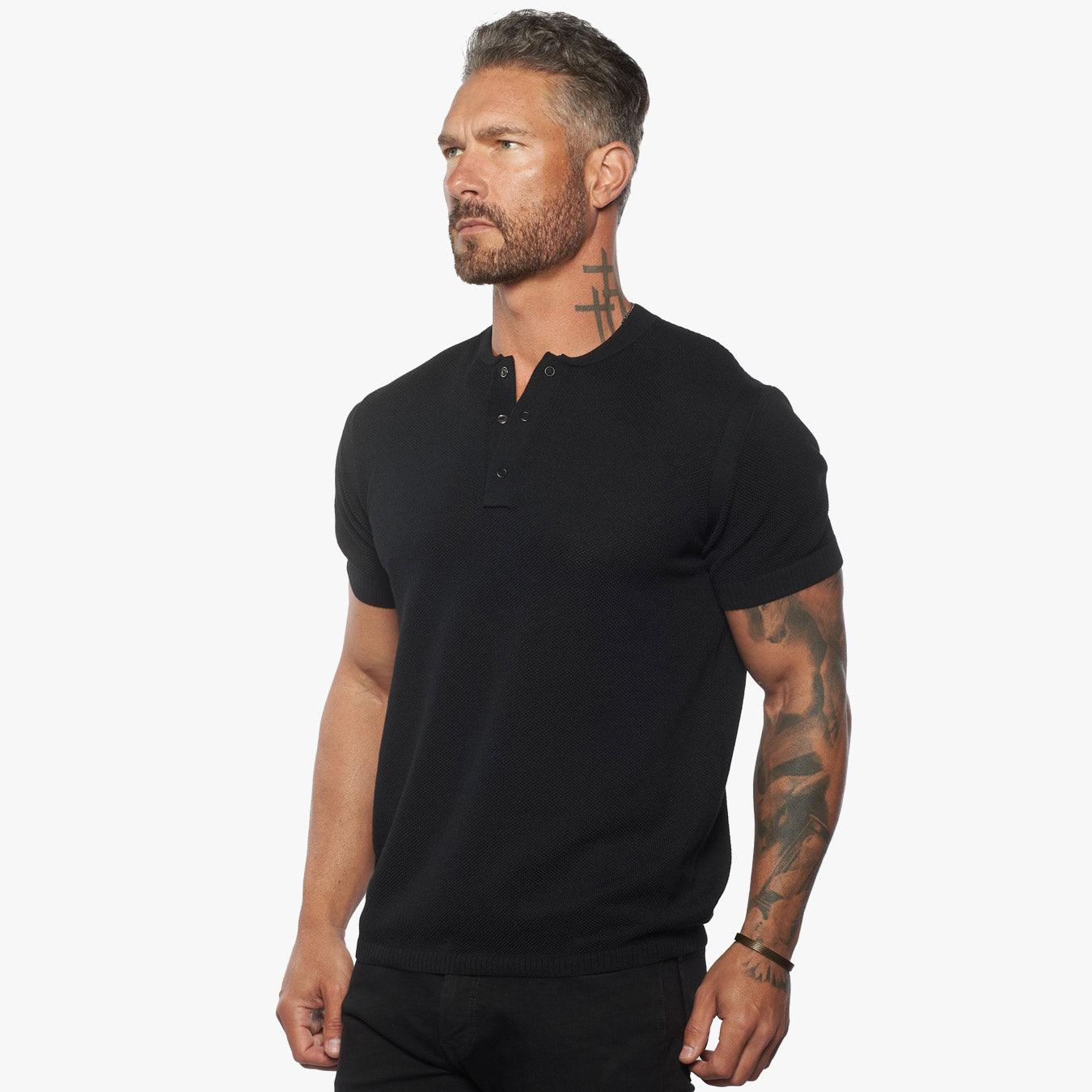 SS Mandarin Collar Slim Fit Knit Henley