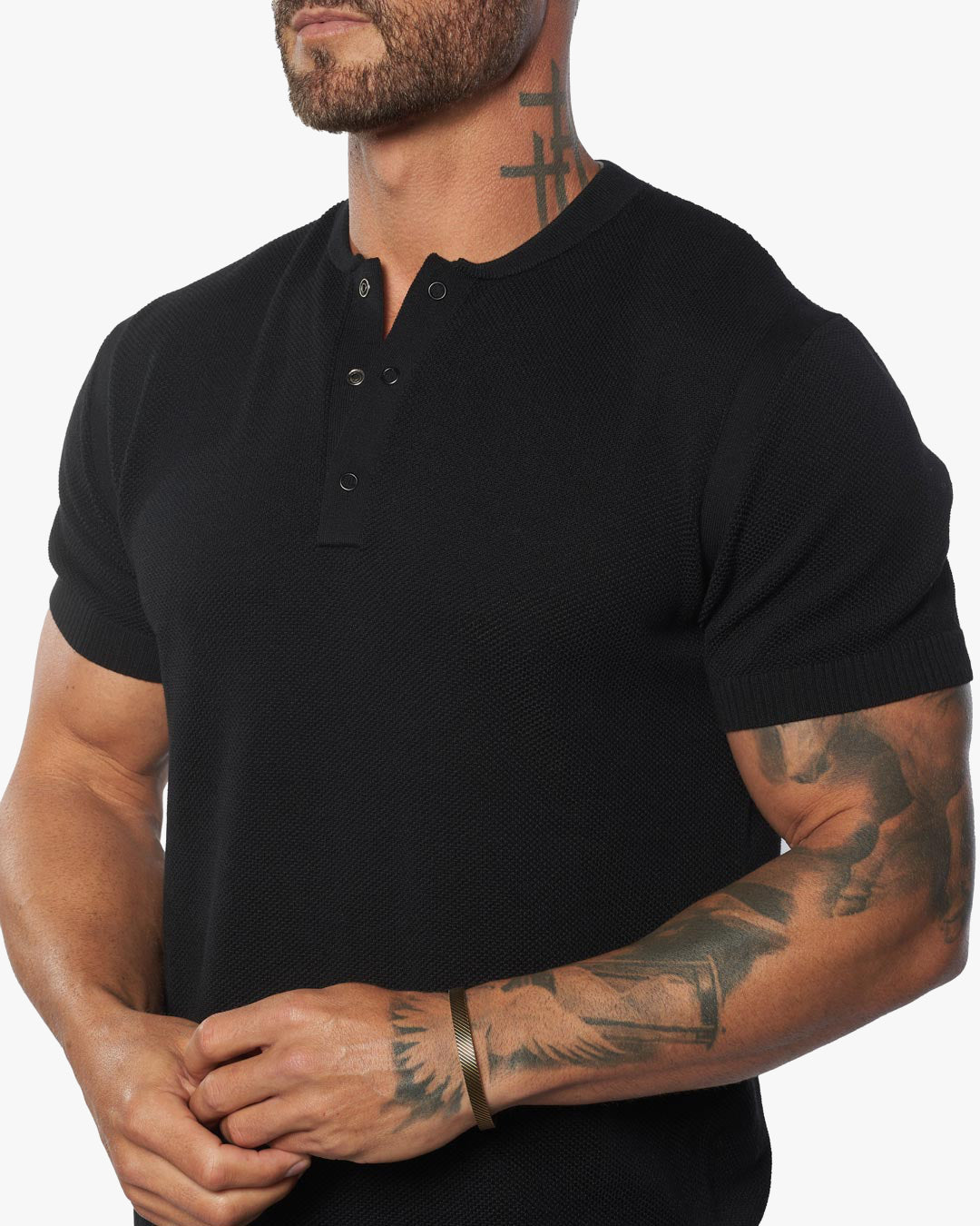 SS Mandarin Collar Slim Fit Knit Henley