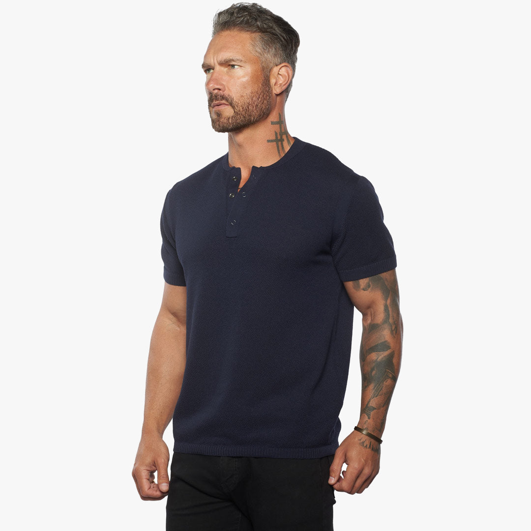 SS Mandarin Collar Slim Fit Knit Henley