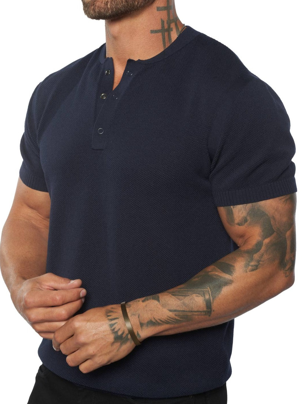 The SS Mandarin Collar Knit Henley [FITTED] - WESTON JON BOUCHÉR