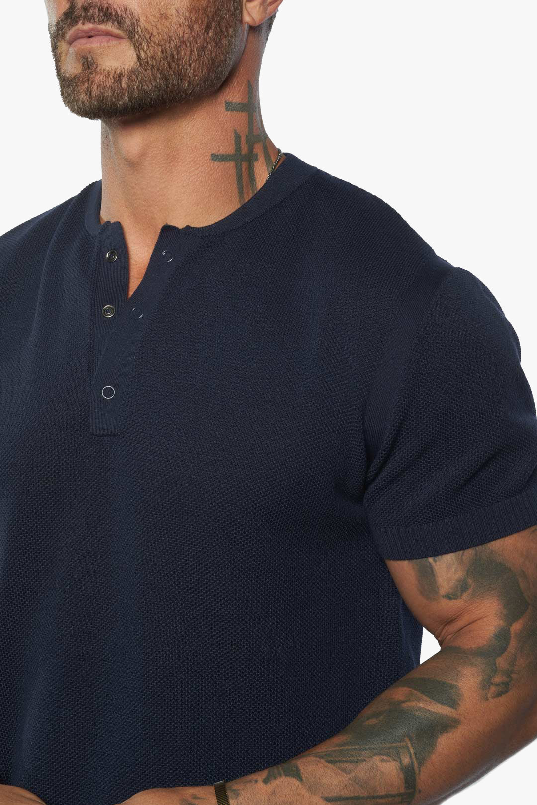 SS Mandarin Collar Slim Fit Knit Henley