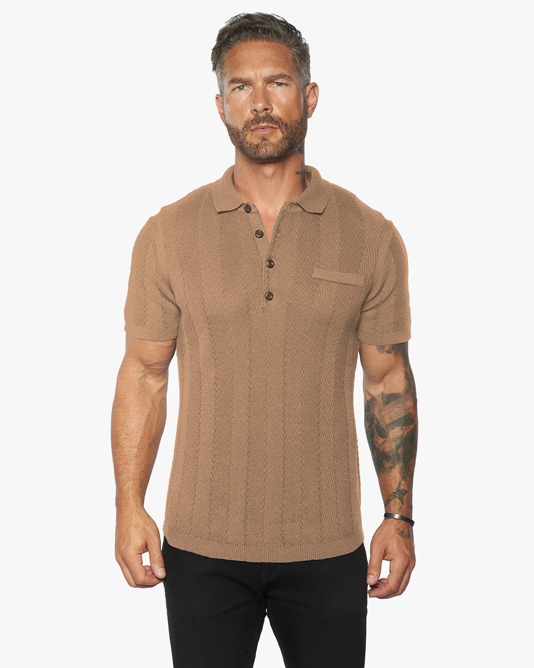 Alastair Slim Fit Knit Polo - Camel - WESTON JON BOUCHÉR