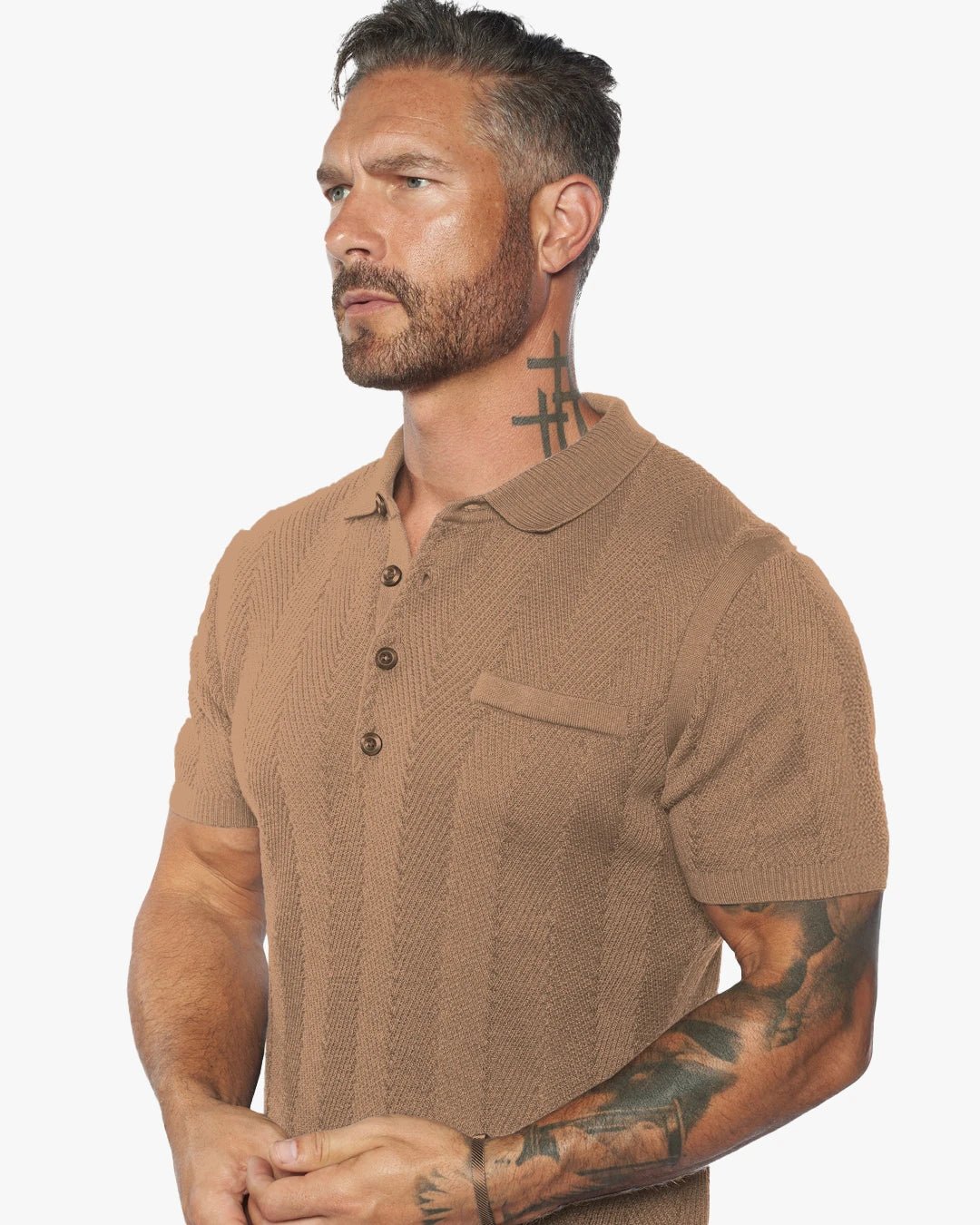 Alastair Slim Fit Knit Polo - Camel - WESTON JON BOUCHÉR