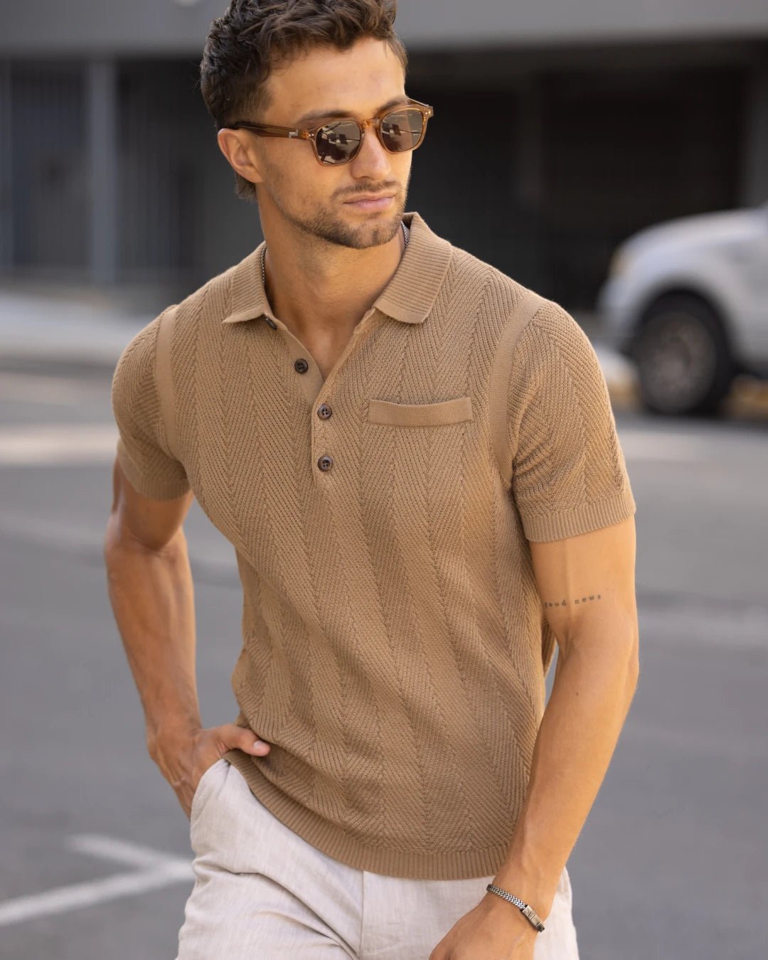 Alastair Slim Fit Knit Polo - Camel - WESTON JON BOUCHÉR