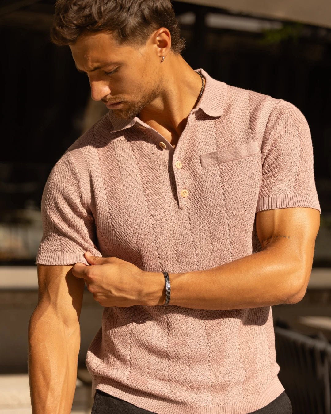 Alastair Slim Fit Knit Polo - Dusty Rose - WESTON JON BOUCHÉR