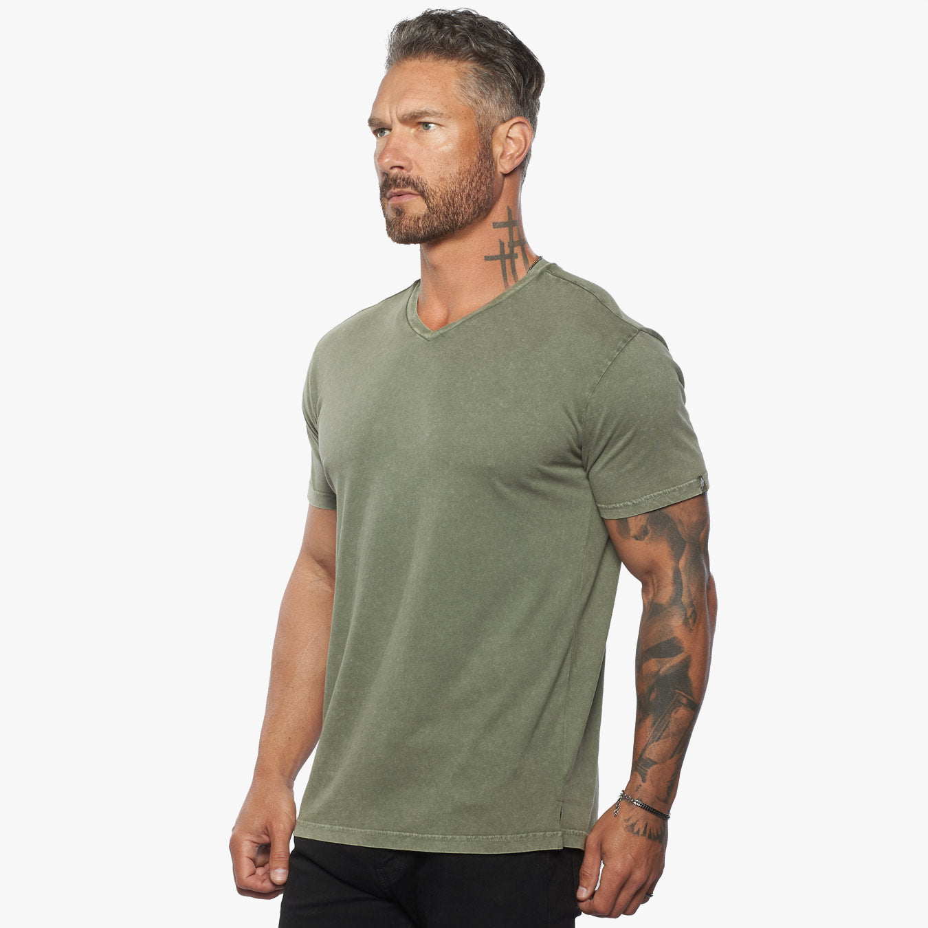 Rey Acid Wash Slim Fit V Neck Tee