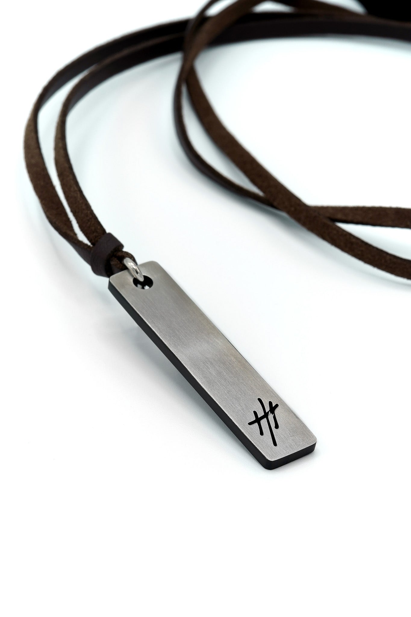 Mens Stainless Steel & Leather Necklace, Color: Two Tone